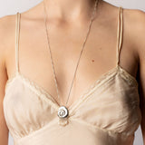 Large Compass Necklace | Silver + Pearls