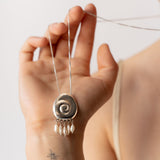 Large Compass Necklace | Silver + Pearls
