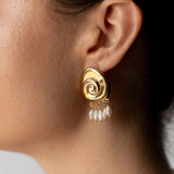 Large Compass Earrings | Bronze + Pearls