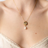 Small Compass Necklace | Silver + Pearl